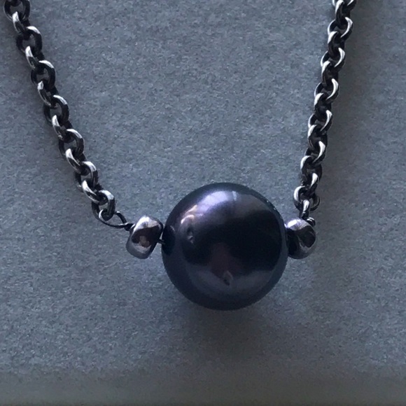 12mm Genuine Tahitian pearl/SS Necklace - Picture 7 of 11